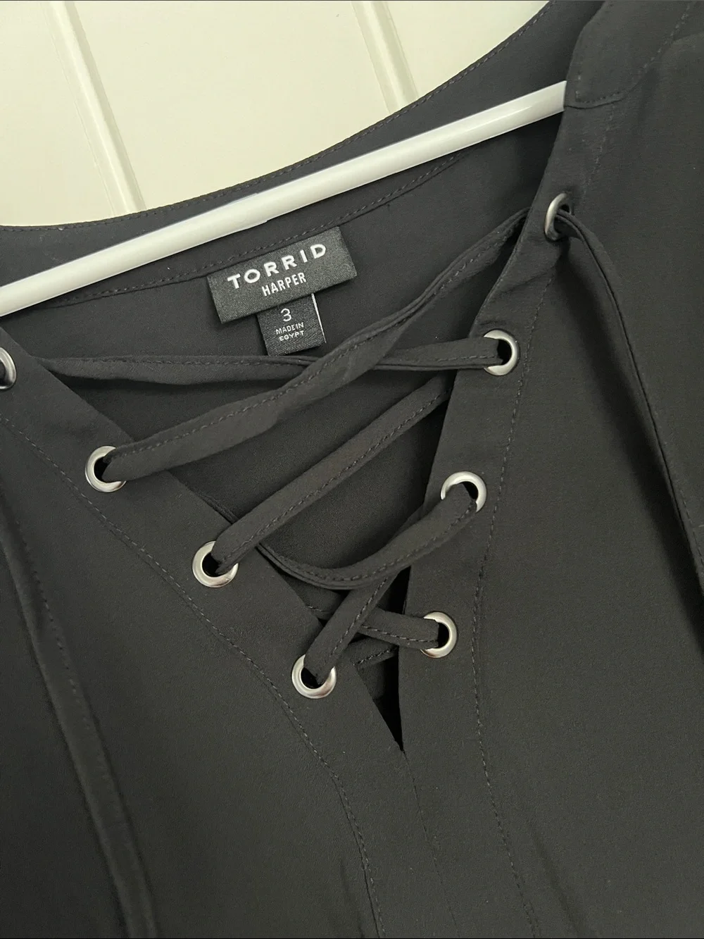 torrid Black Lace-Up V-Neck Peasant Blouse - Picture 3 of 4